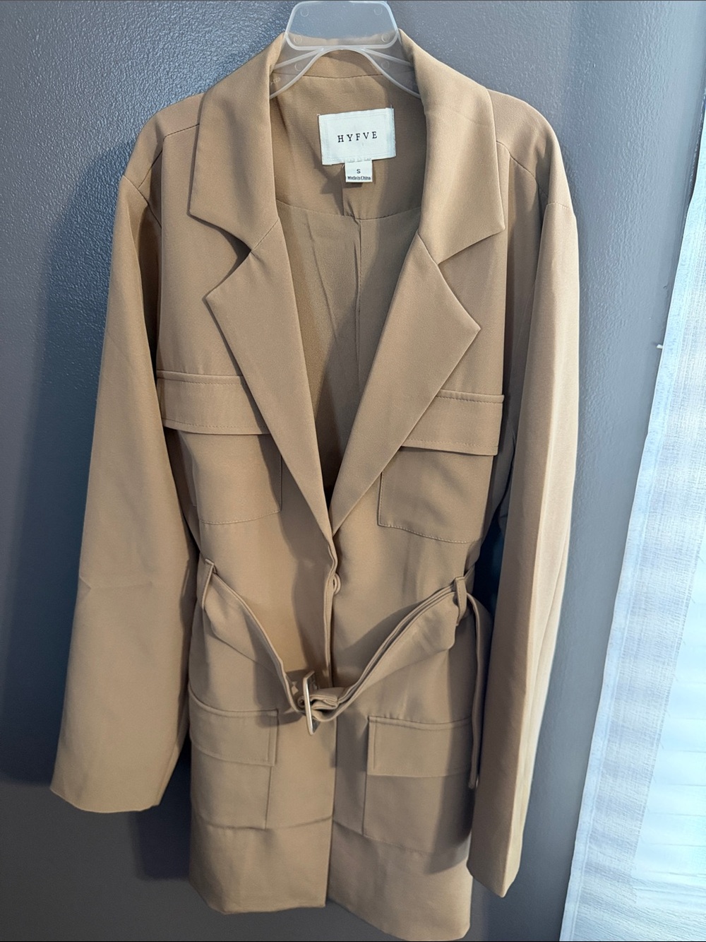 HYFVE Women's Beige Utility Blazer with Belted Waist